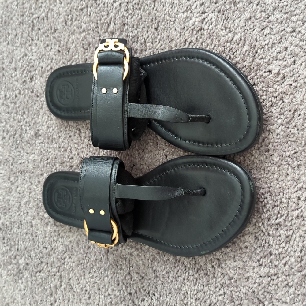 Tory Burch Black Sandals with Gold Buckle